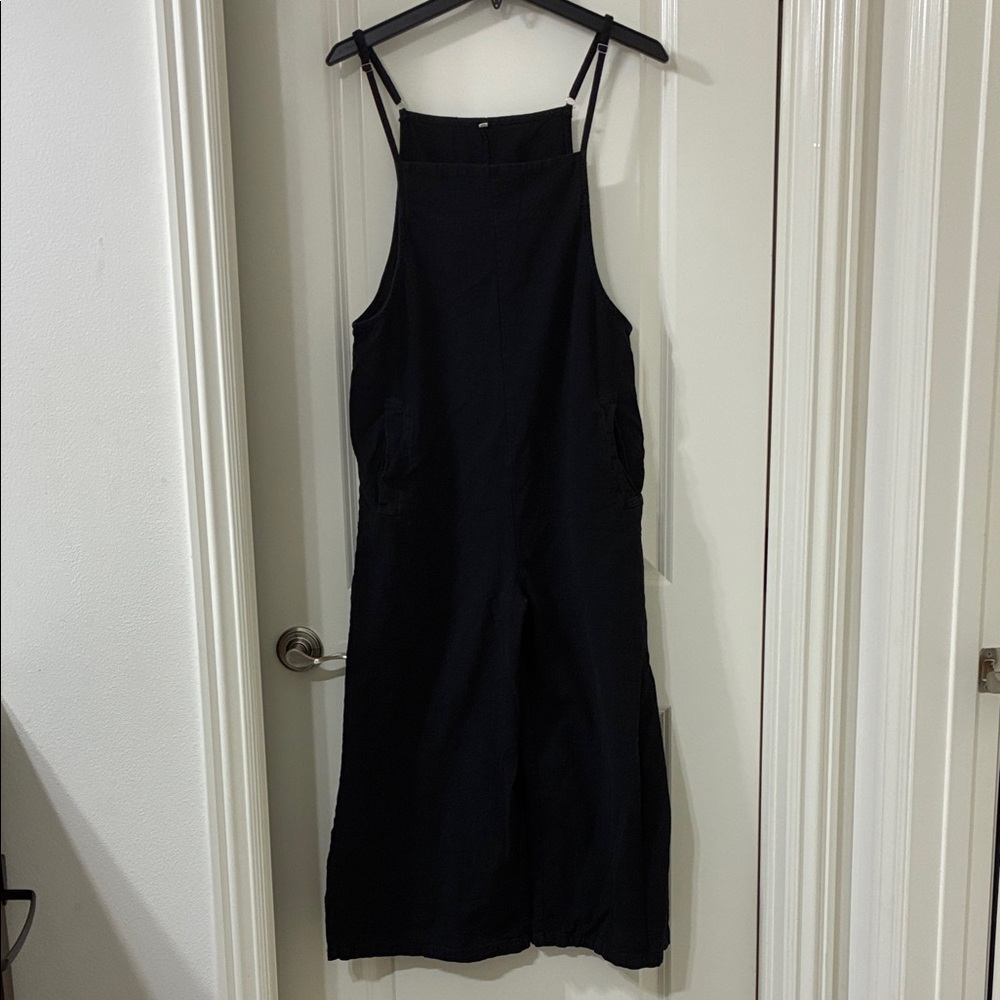 Black Cotton Linen Women's Wide-Leg Overalls style romper